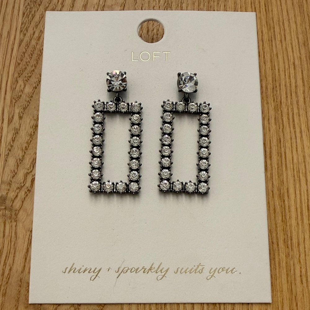 LOFT Silver-Tone Rectangular Crystal Drop Earrings